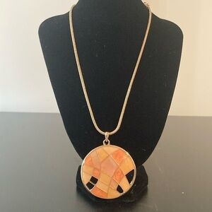 Macy's Gold Necklace with Orange Mosaic Pendant